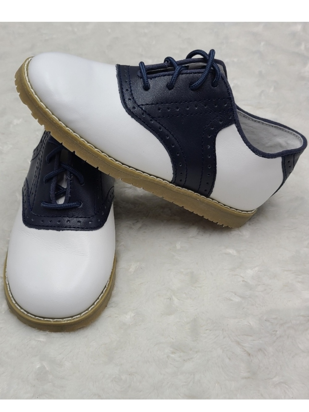 NEW L'Amour Boy’s Luke Two Tone Navy/White Leather Saddle Shoes | Toddler 13